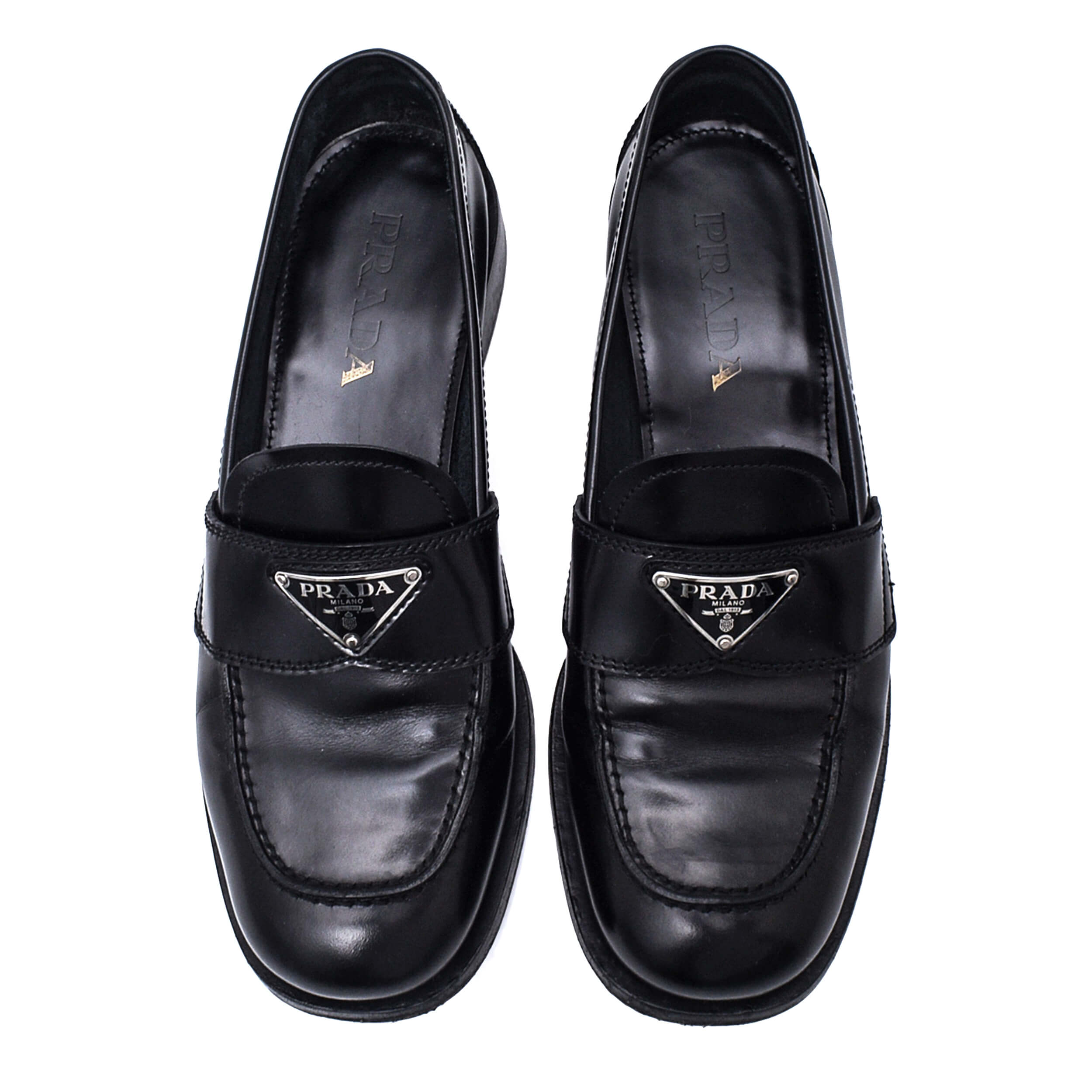 Prada - Black Logo Leather Loafers / 38